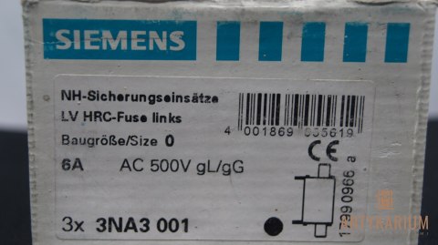 Wkładka bezpiecznikowa 3 sztuki 6A NH0 3NA3001 Siemens