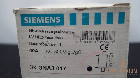 Wkładka bezpiecznikowa NH 0 40A 3szt 3NA3 017 Siemens