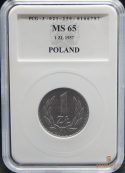 1 zł 1957 aluminium MS 65 skrętka 10%