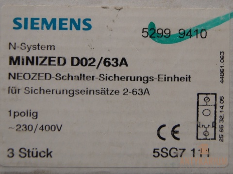Rozłącznik bezpiecznikowy D02/63A/Minized SIEMENS 5SG7 111