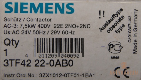 Stycznik 7,5KW 400V DC24V 2NO,2NC 3TF42 22-0AB0 Siemens