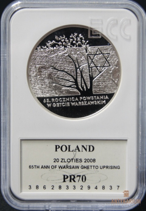 65 rocznica powstania w Getcie Warszawskim 20 zł mennicza PR 70
