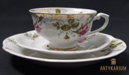 Trio Stara Porcelana filiżanka Chodzież złocona róża
