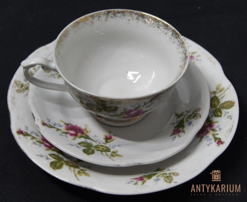 Trio Stara Porcelana filiżanka Chodzież złocona róża