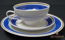 Trio Stara Porcelana filiżanka niebiesko złota