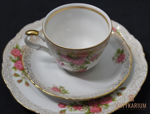Trio Stara Porcelana filiżanka złocenia róża