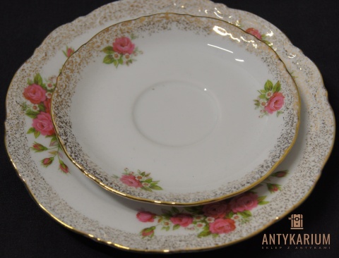 Trio Stara Porcelana filiżanka złocenia róża