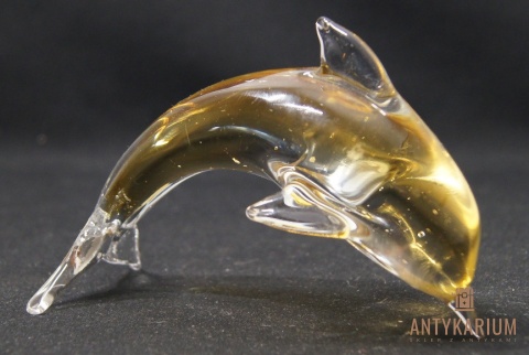 Delfin bursztynowy szklany ręcznie wykonany 13cm