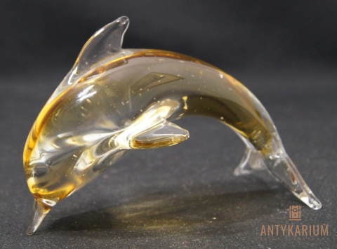 Delfin bursztynowy szklany ręcznie wykonany 13cm