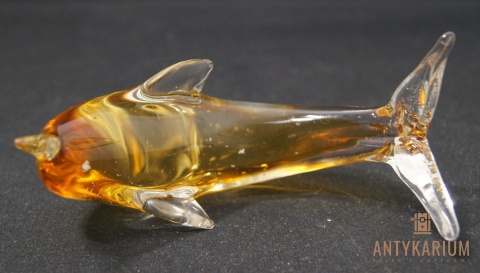 Delfin bursztynowy szklany ręcznie wykonany 13cm