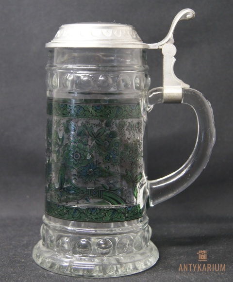 Stary szklany kufel sygnowany 19cm