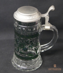 Stary szklany kufel sygnowany 19cm