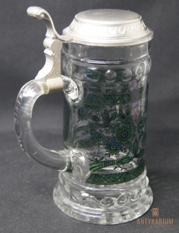 Stary szklany kufel sygnowany 19cm