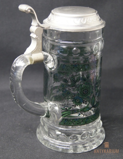 Stary szklany kufel sygnowany 19cm