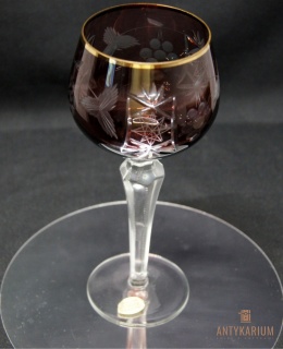 Remer stary burgundowy kryształowy kieliszek do wina 20,5cm